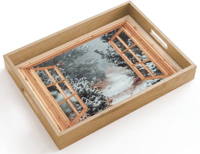 Dienblad hout 40x30 cm - Schootdienblad - Bos - Winter - Bomen - Natuur - Pad - Doorkijk - Borrelplank rechthoek - Plateau dienbladen