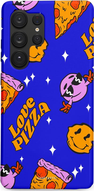 Casetastic hoesje geschikt voor Samsung Galaxy S25 Ultra - Dubbellaagse bescherming - Funky Pizza - Fashion Case - Paars Okergeel Donkerblauw Bruin