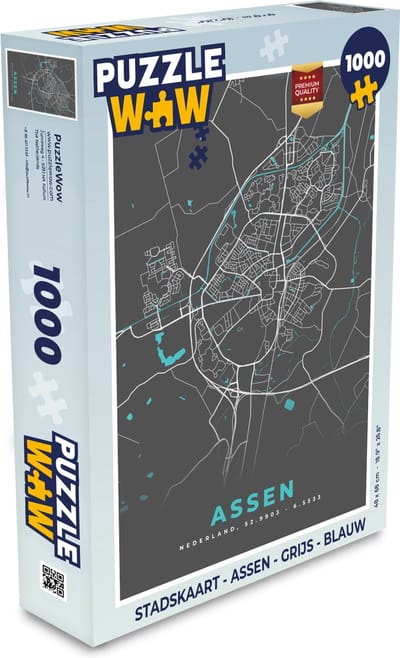 Puzzel Stadskaart - Assen - Grijs - Blauw - Legpuzzel - Puzzel 1000 stukjes volwassenen - Plattegrond