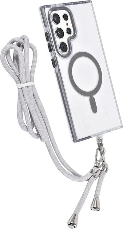 Hoes Geschikt voor: Samsung Galaxy S24 Ultra Hoesje voor om de nek - Magnetisch Magsafe Hoesje Met Koord - Hoes Met Koord - Hoes Cover Met Koord - Grijs