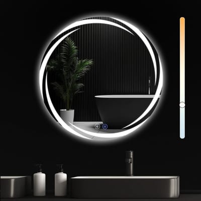 NETTLIFE Badkamerspiegel met LED Verlichting - Nikkel - Dimbaar - LED badkamerspiegel 70cm - IP44 Wandspiegel met touch switch - 3 LED standen