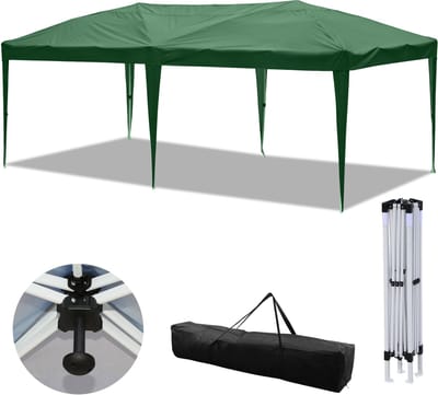 Partytent Voor tuin en camping Paviljoen Opvouwbaar Eenvoudige montage Zonder zijwanden 3x6m Groen