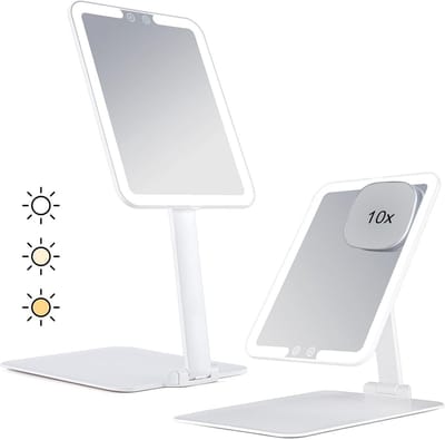 Oplaadbare Make-up Spiegel met 10x Vergroting en Instelbare LED Verlichting op Standaard
