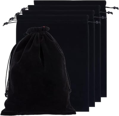 Zwarte Fluwelen Tassen Set van 5, Trekkoord Juwelen Tassen voor Cadeaus, Bruiloft en Feest, 37x28cm, Perfect voor Sieradenverpakking