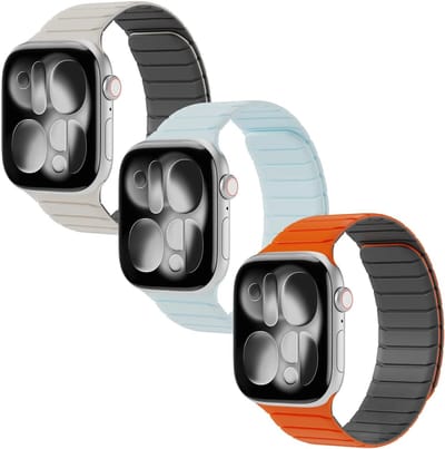 Buddi Fuse Magnetisch Bandje Geschikt voor Apple Watch 1/2/3/4/5/6/7/8/9/10/11/SE/Ultra - 49/46/45/44/42MM - Siliconen Sportbandje met Magneetsluiting Oranje - Lichtblauw - Sterrenlicht