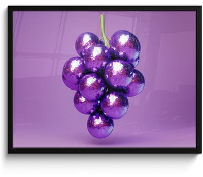 Fotolijst inclusief poster - Posterlijst 70x50 cm - Posters - Druif - Disco - Glitter - Paars - Foto in lijst - Keuken decoratie muur - Wanddecoratie accessoires - Muurdecoratie - Schilderijen