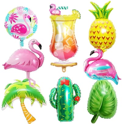 Allecto - Flamingo ballonnen - Hawaï-thema - Tropische decoratie - 8 stuks - Verjaardagsfeest - Zomerfeest - Geschikt voor meisjes - Aluminiumbal