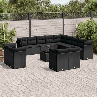 vidaXL - 14-delige - Loungeset - met - kussens - poly - rattan - zwart