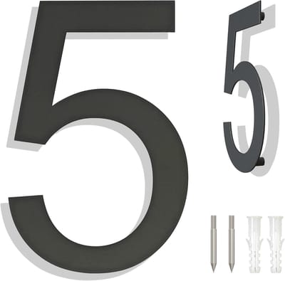 Huisnummer Cijfer - Adresbord Deurnummer - Moderne Woning - Geborsteld Staal - 8 Inch Hoog - Zwartgrijs