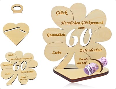 Dailygoods- Gastenboek 60e Verjaardag - Houten Bord - Gepersonaliseerde Tafeldecoratie - Klavertje Vier Ontwerp - Duurzaam Hout - Unieke Decoratie - Verjaardagsdecoratie