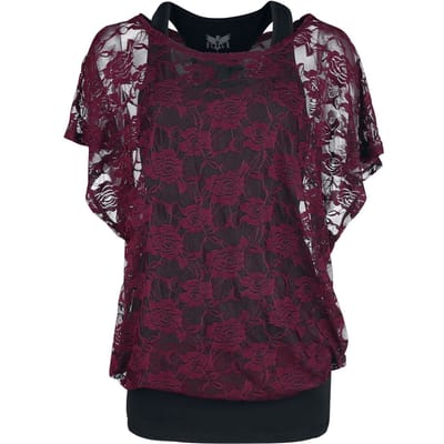 Black Premium by EMP T-shirt - bordeaux rotes Spitzenshirt mit schwarzem Top - M tot 5XL - voor Vrouwen - zwart-bordeaux