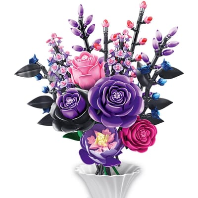 9-in-1 Boeket Blokken Leren-Gericht Speelgoed Bloemen Bakstenen Puzzel Sets Bureau Ornament Valentijnsdag Kerstcadeau pink