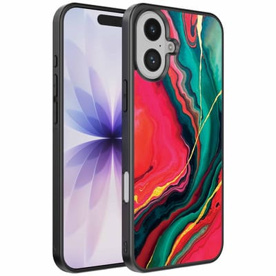 Geschikt voor iPhone 17 Telefoonhoesje met Rood Groen Marmer Opdruk - TPU Backcover Case Red Green Marble Design - Smartphonica geschikt voor iPhone 17