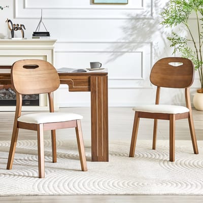 KOMHTOM Eetkamerstoelen Set van 2 - Gestoffeerde Keukenstoelen met Houten Poten - Moderne Rugleuning - voor Eetkamer en Woonkamer
