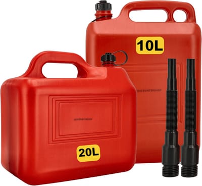 Jerrycan Set 20L + 10L Rood – Met Trechter Tuit & Vulslang – Brandstof Jerrycans voor Benzine & Diesel – Kunststof Benzinetank – UN-gekeurd