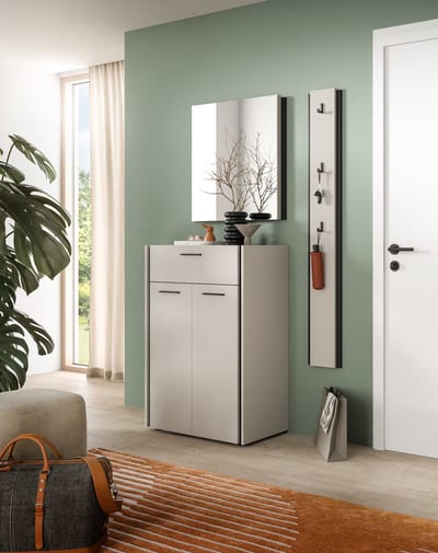 Moderne Garderobecombinatie Kasjmier - Spiegel en Ladekast - Op Wielen - 142x190x37cm