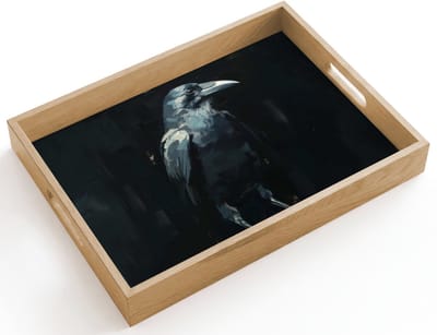 Dienblad hout 40x30 cm - Schootdienblad - Raaf - Vogels - Zwart - Borrelplank rechthoek - Plateau dienbladen
