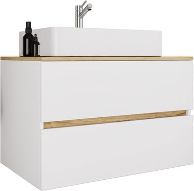 VCM 2-tlg. Waschtisch mit Keramik Aufsatzbecken, Badschrank mit 2 Softclose-Schubladen, Maße Waschplatz Set: H. 51 x B. 80 x T. 47 cm, Cosila-A
