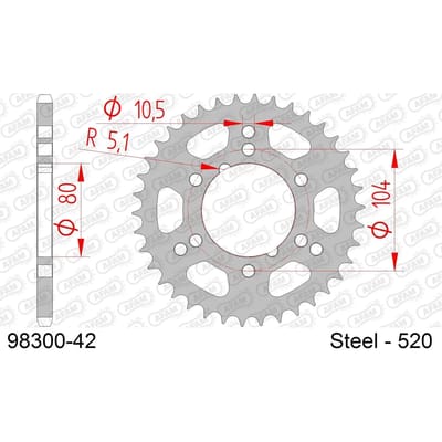 Stalen motortandwiel achteraan Afam 520 42 dents