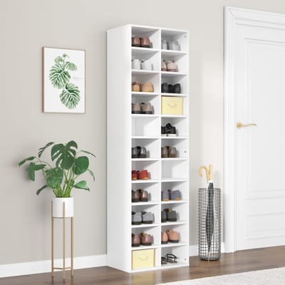vidaXL - Schoenenkast - 54x34x183 - cm - bewerkt - hout - wit