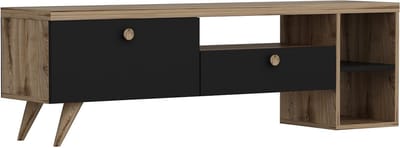 TV Meubel - Stijlvol Zwart & Eiken Design - 150x47x35cm - Duurzaam Melamine