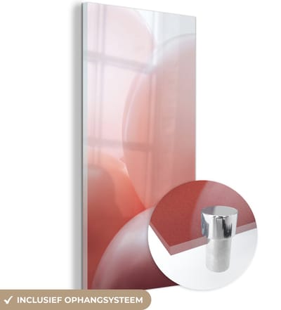 MuchoWow® Glasschilderij 60x120 cm - Schilderij acrylglas - Ballon - Roze - Pastel - Foto op glas - Schilderijen