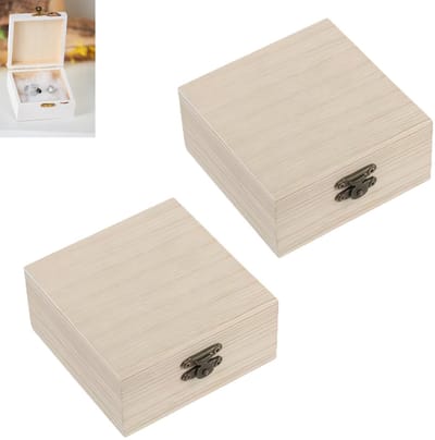 Dailygoods- Houten Kist - 2 Stuks - Rustieke Houten Kisten - Sieradendozen - Mini-Schatkist - 10 x 10 x 5 cm - Veelzijdig Gebruik - Sieradendoos