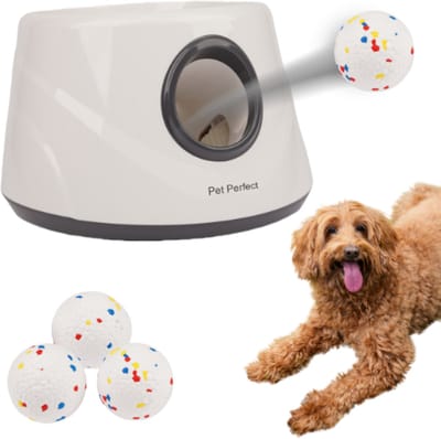 Pet Perfect Automatische Ballenwerper S - Hondenspeelgoed - Oplaadbaar - Incl. 3 ETPU ballen - 3 Werpafstanden - Grijs