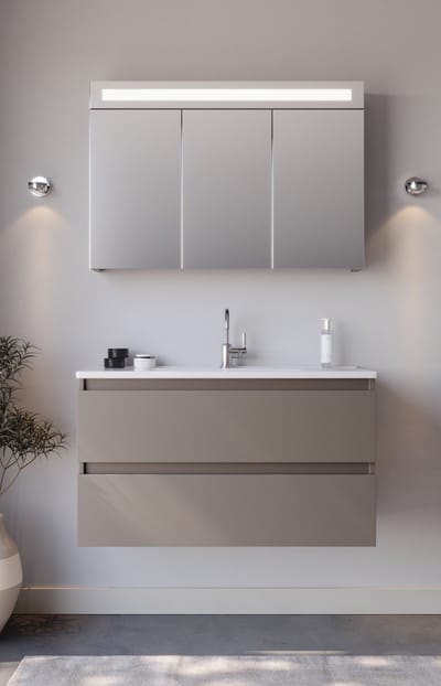 Spiegelkast / Badkamerkast Luciano - Taupe - 100x68cm - LED Verlichting - Voorgemonteerd - 3 Deurs - Tuimelschakelaar