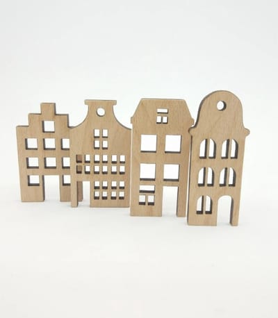 Houten Mini Huizen, Set van 4 Houten Huis Vormen,kerst huizen, DIY Huis Blank, DIY Huis Decoratie, kerst decoratie Hout Craft Supplies/ amsterdamse huizen/ suvenier/houten huisjes/ kerst huisjes