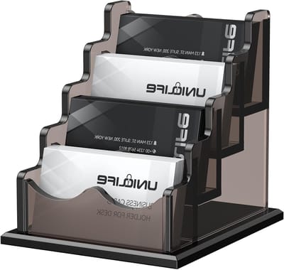 Zwarte Acryl Visitekaartjeshouder voor Bureau met 4 Slots - Professionele Organisatie en Presentatie