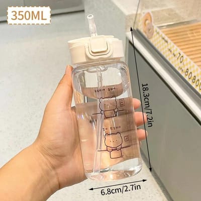 350 ml Cartoon Waterfles met Stro Leuke Plastic Drinkfles Draagbare lekvrije Drinkware voor het Drinken van Melk Koffie Thee 350ml beige