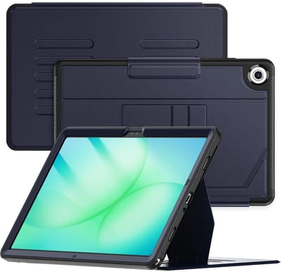 Tablet Hoes Geschikt voor Samsung Galaxy A11 Plus Navy - Galaxy A11 plus hoes met Kaartsleuven - Multi-Angle Magnetic Stand, Auto Sleep/Wake - Extra Stevig - Schokbestendig