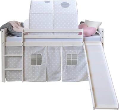 Homestyle4u Hoogslaper - 90x200 cm - met ladder - gordijn - tunnel
