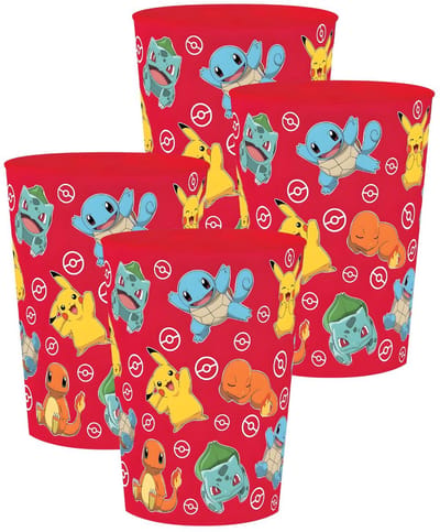 Pokémon thema drinkbeker - 4x - rood - kunststof - 250 ml - onbreekbaar - kinder bekers