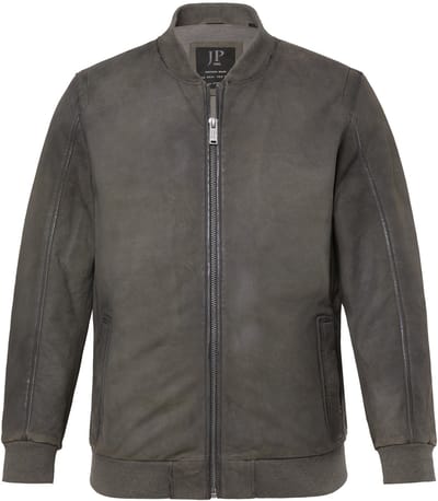 JP 1880 - Heren - Leren bomberjack leer echt lamsnappaleer collegekraag - Grafietgrijs - Maat 3XL