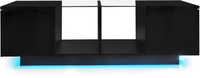 salontafel met ledverlichting, hoogglans tafelblad, 120 x 50 x 38,5 cm,glazen bovenblad,zwart