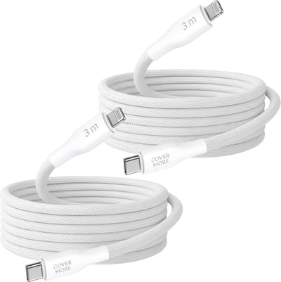 Usb-c naar Lightning kabel 3 meter - Oplaadkabel geschikt voor iPhone - Snellader - Oplaadkabel - Stevig - Nylon - Wit - 2 stuks