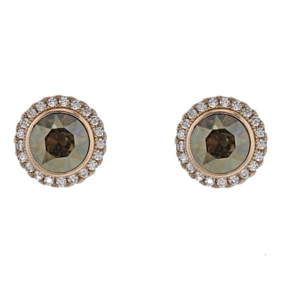 Behave Oorbellen dames – oosteker dames goudkleurkleur – bruine kristal steen plus afneembare ring met transparante kristallen