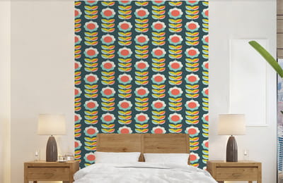 Behang - Fotobehang Retro - Bloemen - Scandinavisch - Breedte 140 cm x hoogte 220 cm