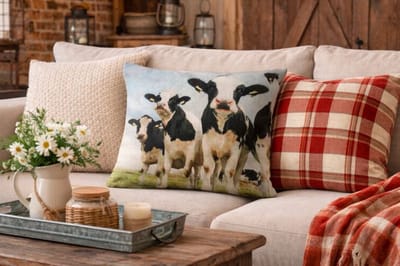 Canvas Countryside Cows Collection Kussenhoes - Koe - Koeien - 45x45 cm