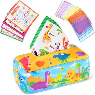 Sensory Tissue Box Speelgoed voor Baby's met 6 Leuke Thema's en 15 Doekjes, Ideaal voor Peuters en Baby's om Zintuigen te Ontwikkelen