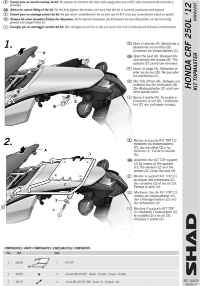 Support de top case Shad pour moto Honda CRF 250 L 2012 à 2017 H0CR22ST Neuf