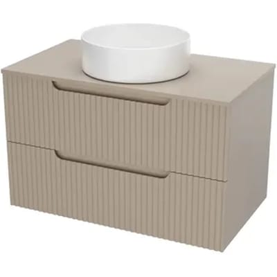 Aurlane Wastafelonderkast Emilien 46cm - Bruin Glanzend - Met 2 Lades - Met Mat Witte Wastafel
