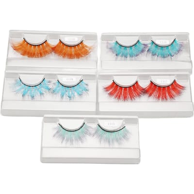 5 Paires Couleur Faux Cils Faux Fourrure de Vison Courbure Dégradé Scène Faux Cils pour Cosplay Fête Performance Scénique white