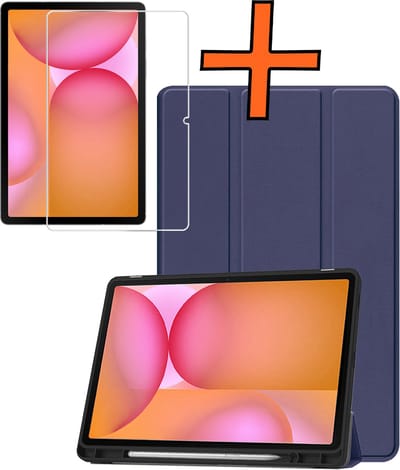 Hoesje - Geschikt voor Samsung Galaxy Tab S10 Lite - Met Screenprotector - Trifold Bookcase - Hard Cover Case - Met Uitsparing Geschikt voor S Pen - Hardcover Book - Tablet Hoes - Donkerblauw