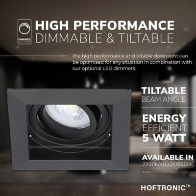 HOFTRONIC Set van 3 Fresno LED inbouwspots vierkant - GU10 - 4 Watt 345 lumen - 2700K Warm Wit - Dimbaar - Kantelbaar - Verzonken - IP20 voor binnen -
