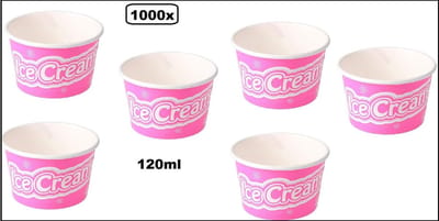 1000x IJsbeker IceCream 120ml roze karton - schepijs softijs ijsje zomer