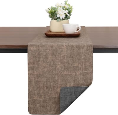 tafelloper van kunstleer, dubbelzijdig antislip, wasbaar, herbruikbaar, hittebestendig, tafelloper (grijs-bruin, 40 x 240 cm)