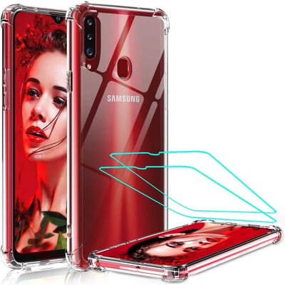 Anti-Shock silicone hoesje met 2 Pack Tempered glas Screen Protector Geschikt voor: Samsung Galaxy A20S
